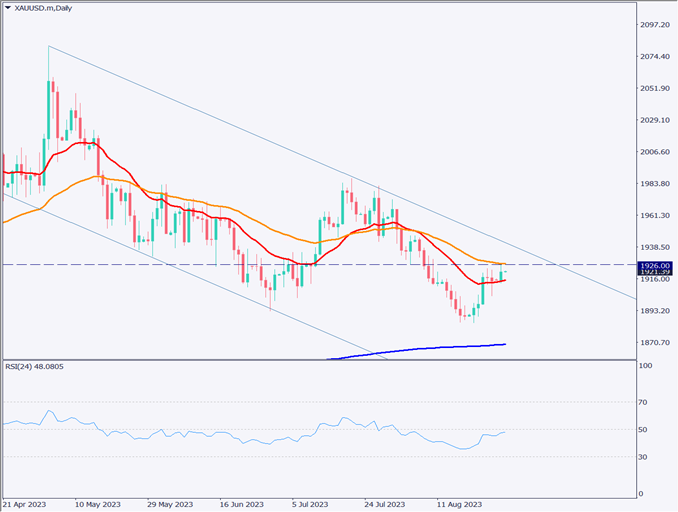 ゴールドは1920ドルに回復、下降チャネルを抜け出せるか【2023年8月29日】